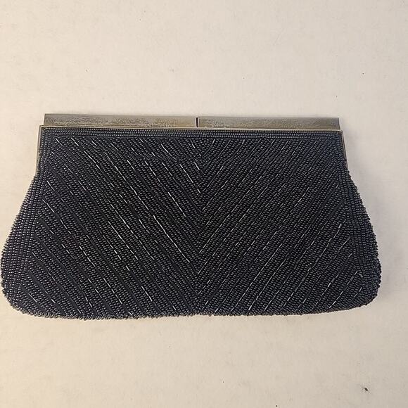 Vintage Black Beaded Clutch Evening Bag Purse Seashell Embellishments - Picture 3 of 5